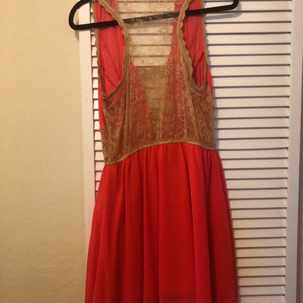 Peachy orange and tan dress
